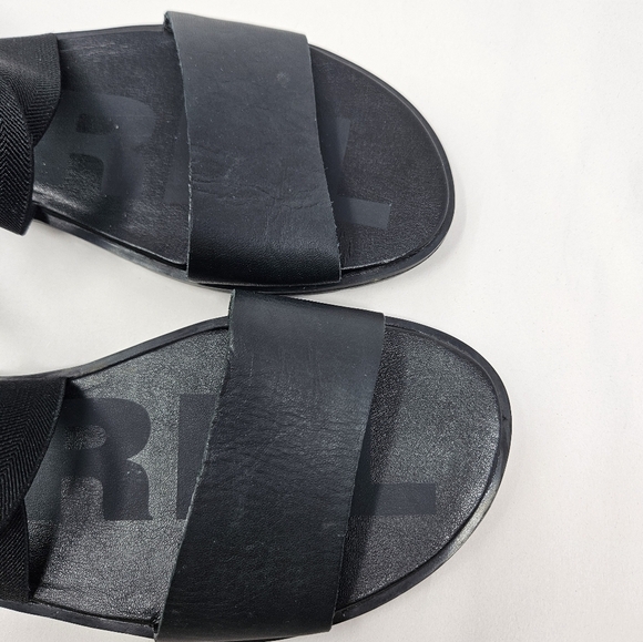 Sorel Sandels Womens Sz 7 Ella II Black Leather Flat Elastic Gore Ankle Strap - Picture 11 of 11